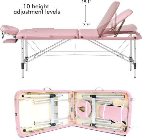 Pink 3 Section Reclining Folding Massage Table 