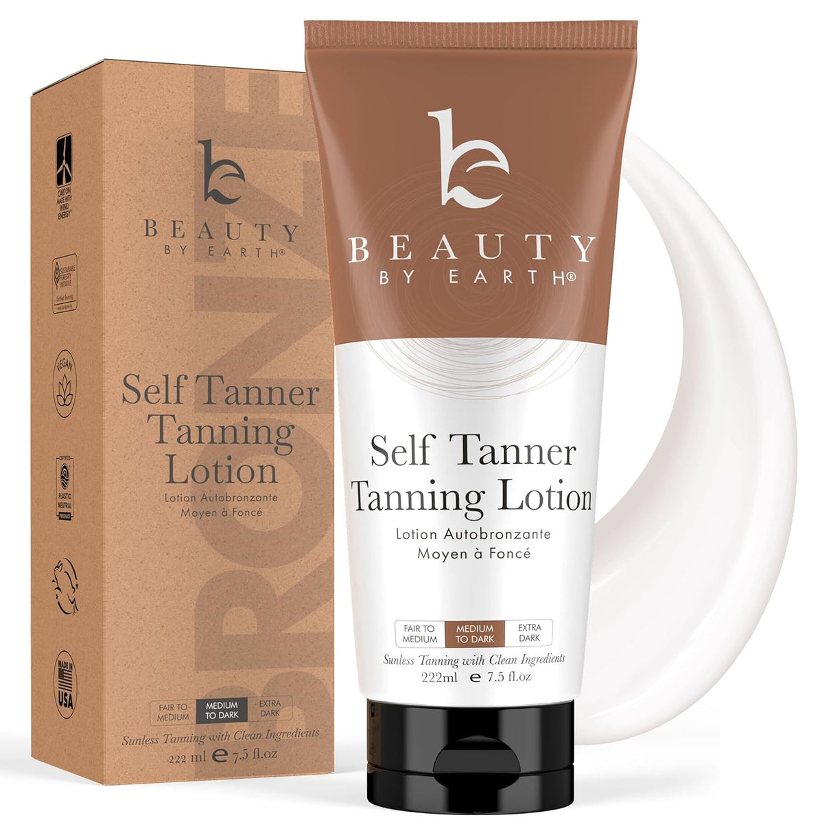 Beauty by Earth Large 7.5 oz Self Tanner Tanning Lotion - Medium to Dark 