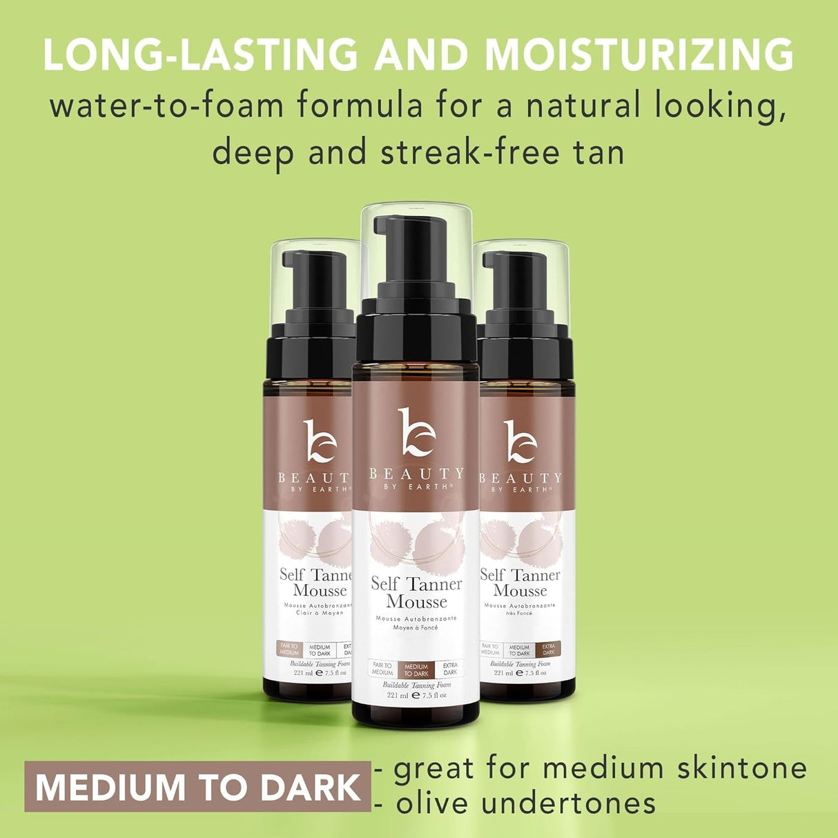 Beauty by Earth Large 7.5 oz Self Tanner Body Tanning Mousse - Medium to Dark 