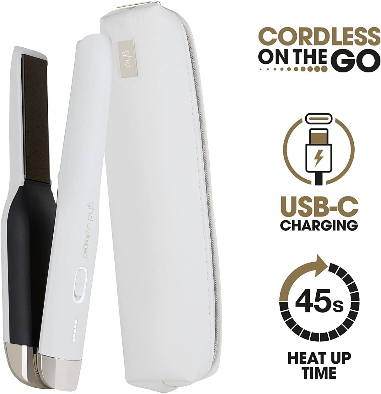 GHD White Unplugged Cordless 1" Styler Flat Iron 