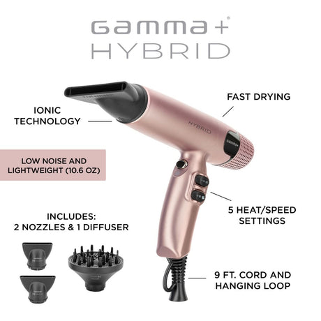 Gamma+ GP102G Hybrid Brushless Ionic Hair Dryer - Rose Gold 