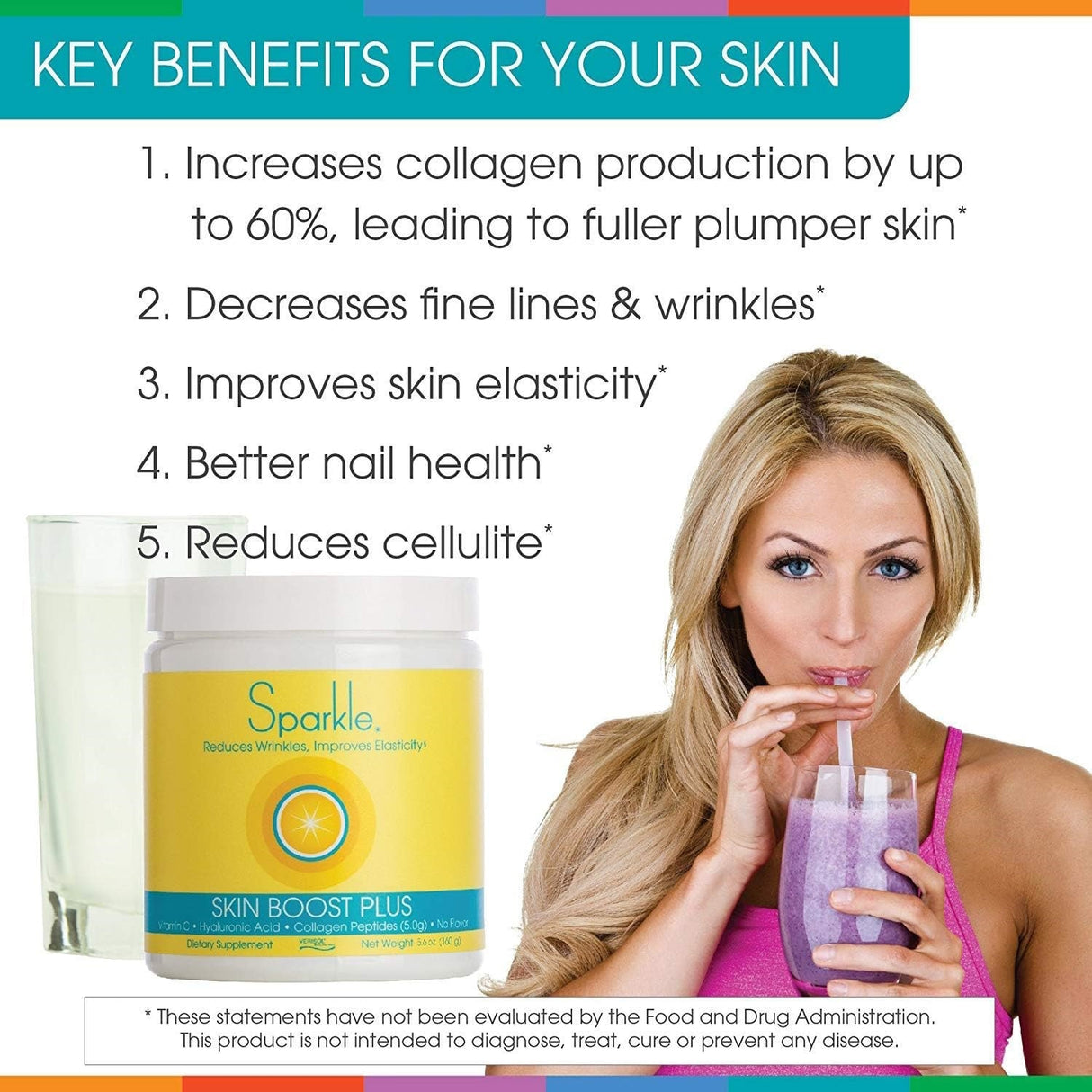 Sparkle Wellness 50 Serve SKIN BOOST PLUS Collagen Powder - No Flavor 