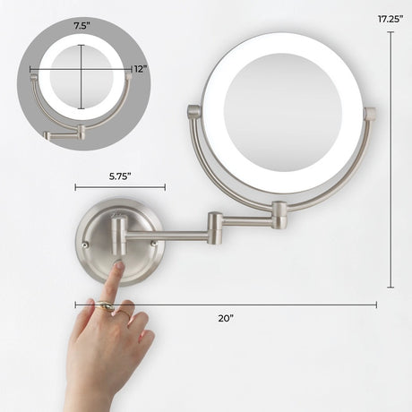 Zadro Lexington SLWRLT410 Satin Nickel Lighted Wall Mounted Makeup Mirror 