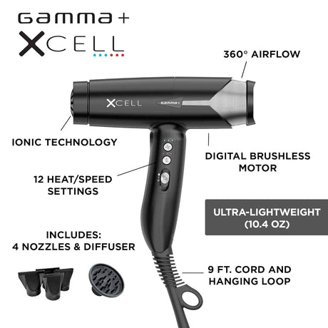 GAMMA+ XCell Hair Dryer - Black 