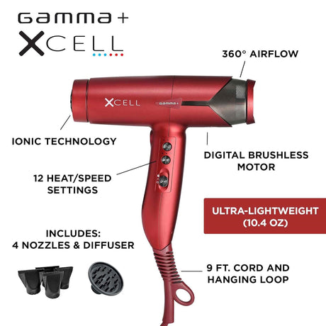 GAMMA+ XCell Hair Dryer - Red 